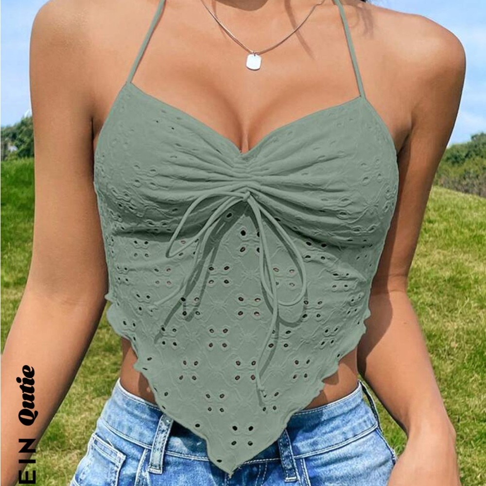 New Green Tie Front Halter